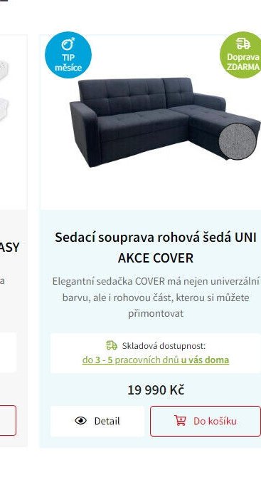 Sedací souprava rohová šedá UNI AKCE COVER