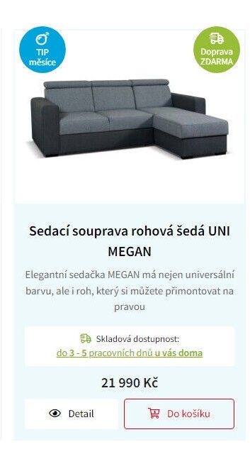 Sedací souprava rohová šedá UNI MEGAN
