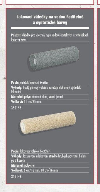 Lakovací válečky na vodou ředitelné a syntetické barvy