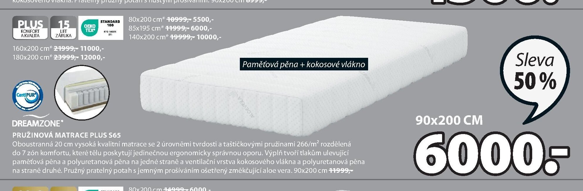 DREAMZONE Pružinová matrace PLUS S65