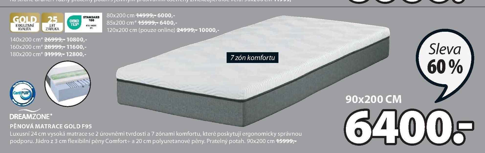 DREAMZONE Pěnová matrace GOLD F95