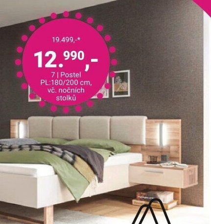 Postel PL:180/200 cm, vč. nočních stolků