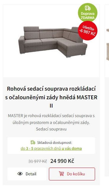 Rohová sedací souprava rozkládací s očalouněnými zády hnědá MASTER II