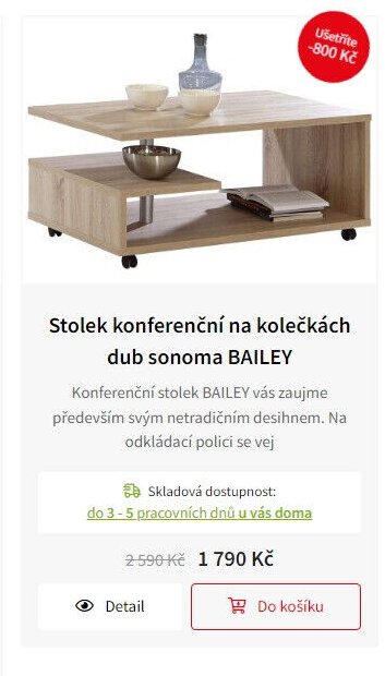 Stolek konferenční na kolečkách dub sonoma BAILEY