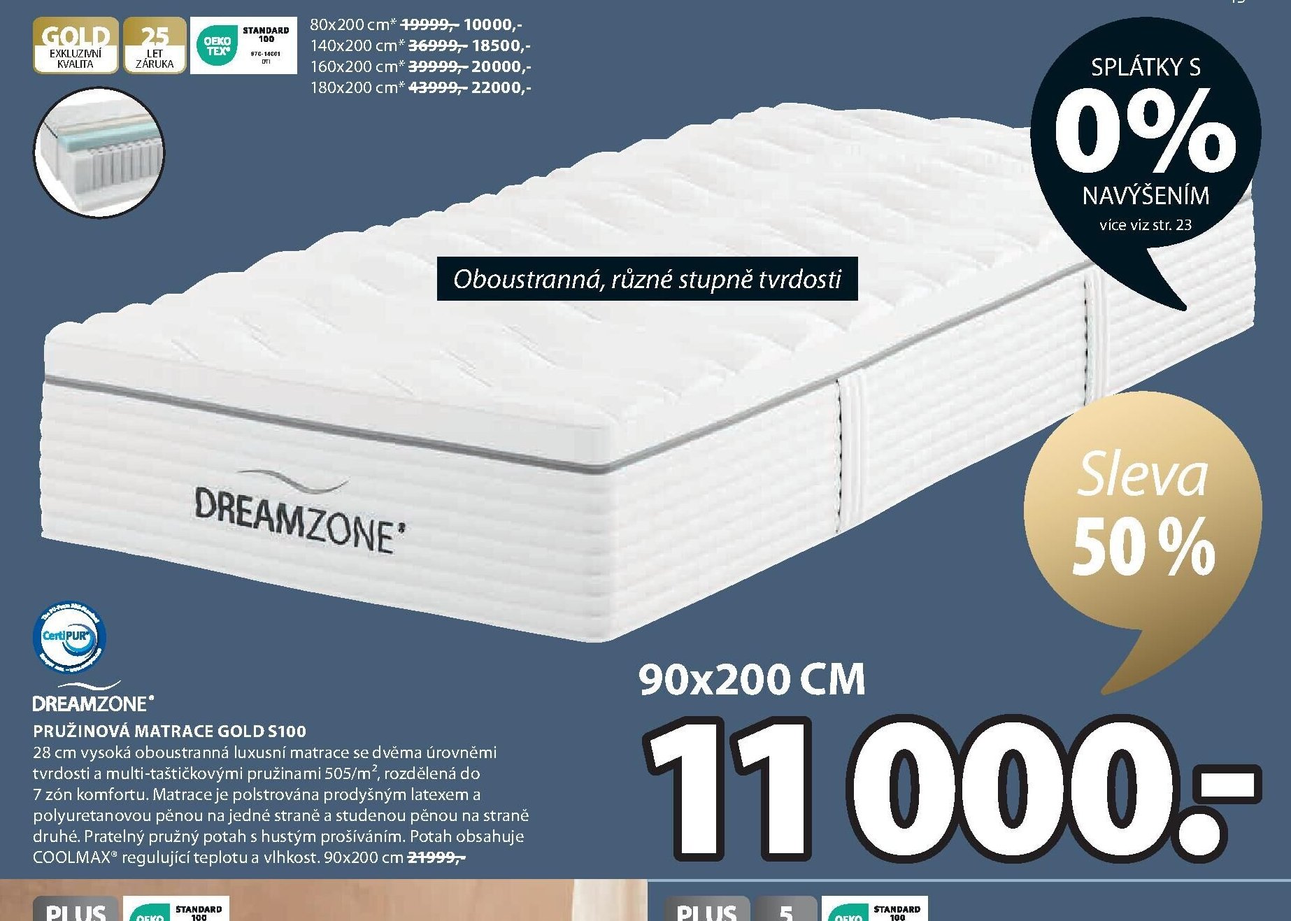 DREAMZONE PRUŽINOVÁ MATRACE GOLD S100