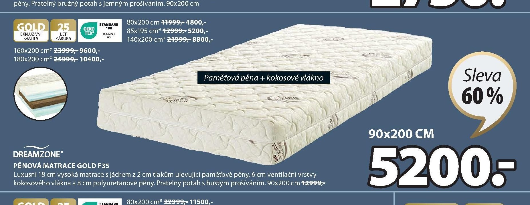 PĚNOVÁ MATRACE GOLD F35