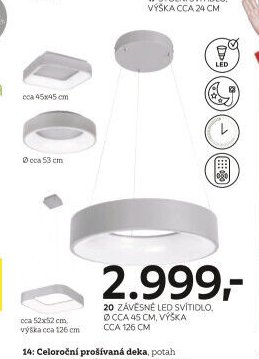 20 závěsné LED svítidlo, cca 45x52 cm, výška cca 126 cm