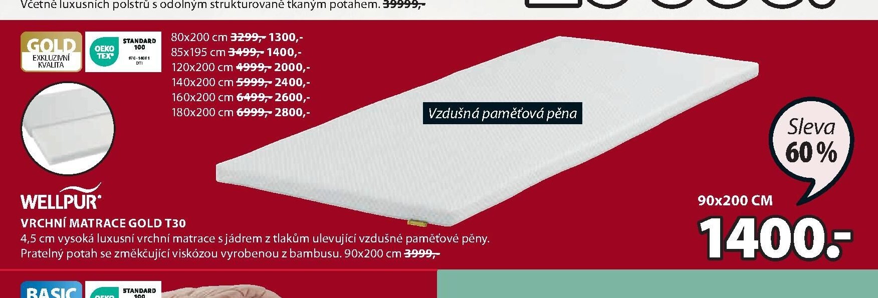 Vrchní matrace GOLD T30 (80x200 cm)