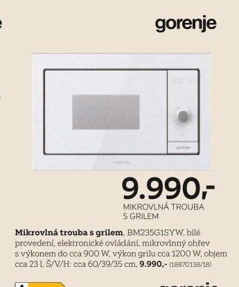 Mikrovlnná trouba s grilem, BM235G1SYW