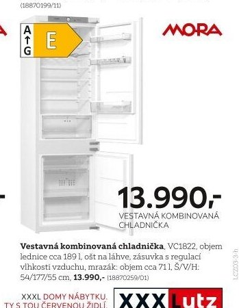Vestavná kombinovaná chladnička, VC1822