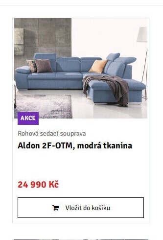 Rohová sedací souprava Aldon 2F-OTM, modrá tkanina