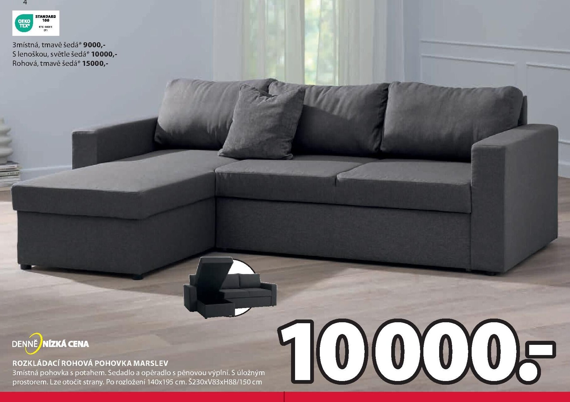 3místná, tmavě šedá pohovka MARSLEV