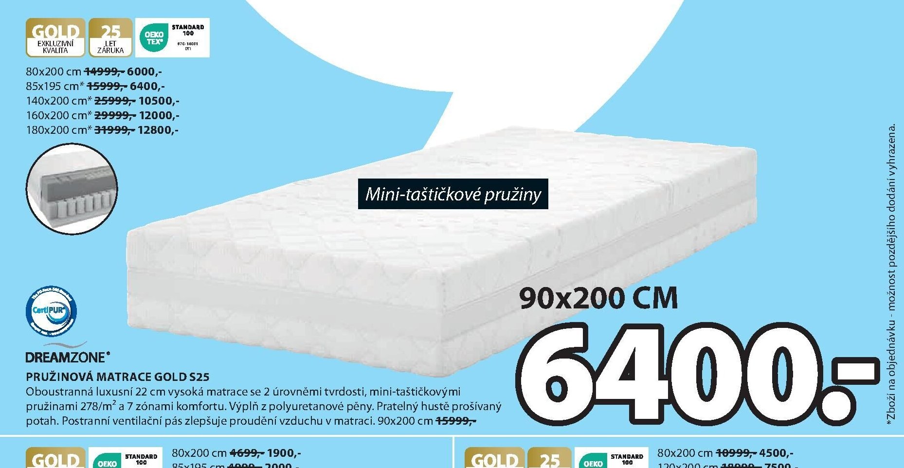 DREAMZONE PRUŽINOVÁ MATRACE GOLD S25