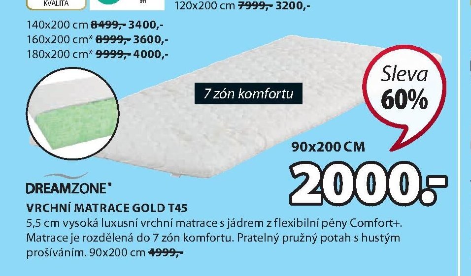 DREAMZONE VRCHNÍ MATRACE GOLD T45