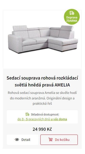 Sedací souprava rohová rozkládací světlá hnědá pravá AMELIA