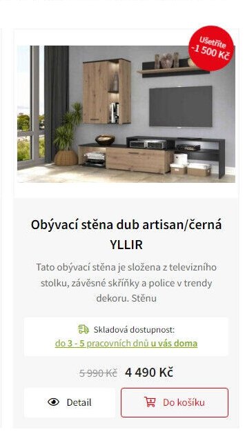 Obývací stěna dub artisan/černá YLLIR