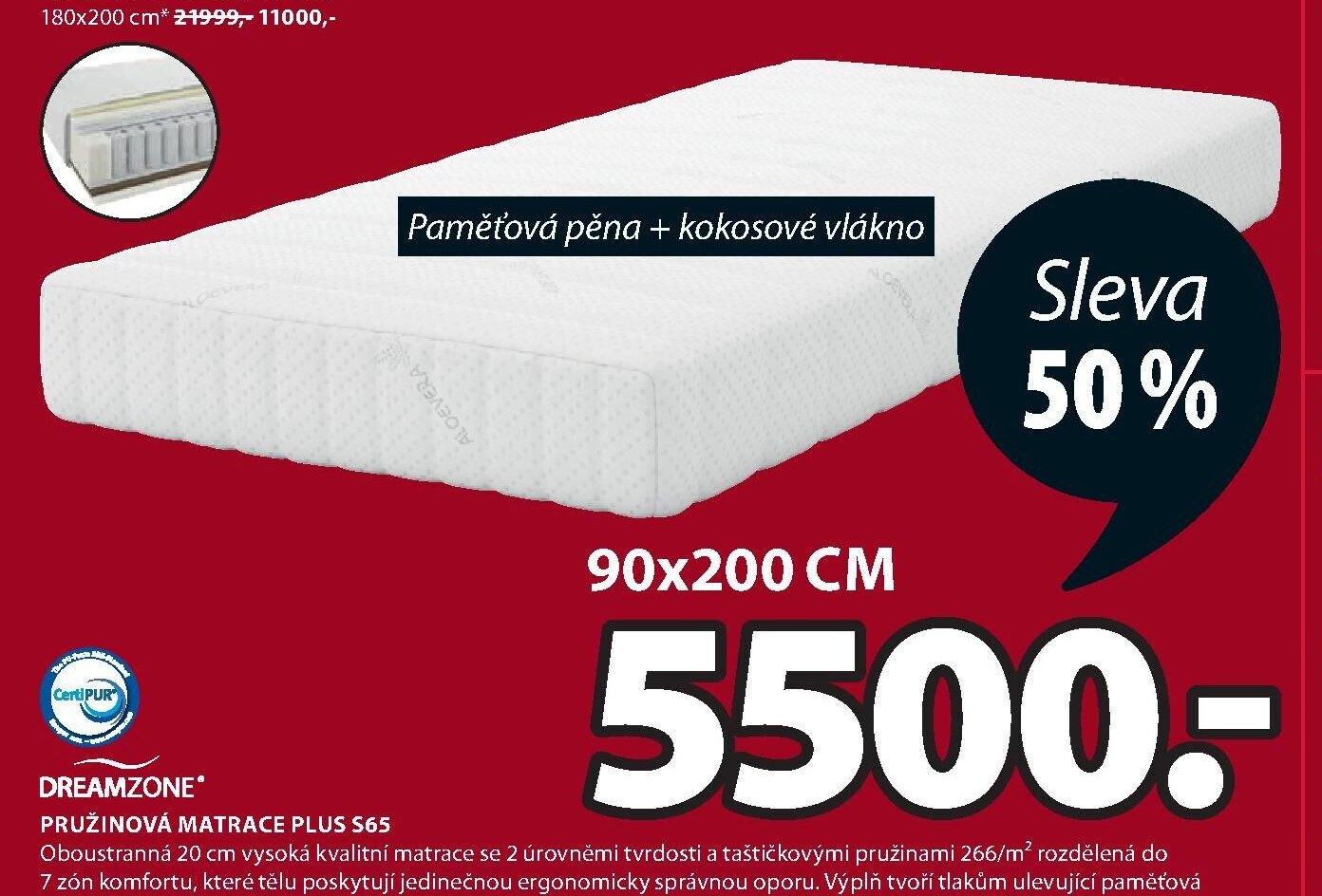 Pružinová matrace PLUS S65