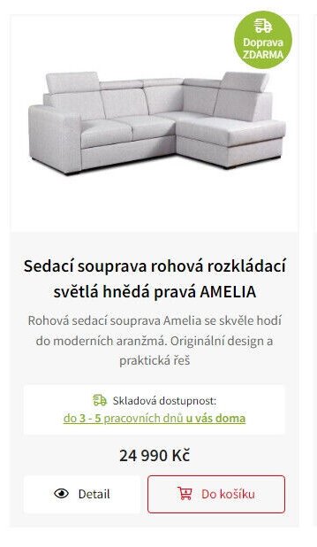 Sedací souprava rohová rozkládací světlá hnědá pravá AMELIA