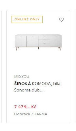 MID.YOU ŠIROKÁ KOMODA, bílá, Sonoma dub