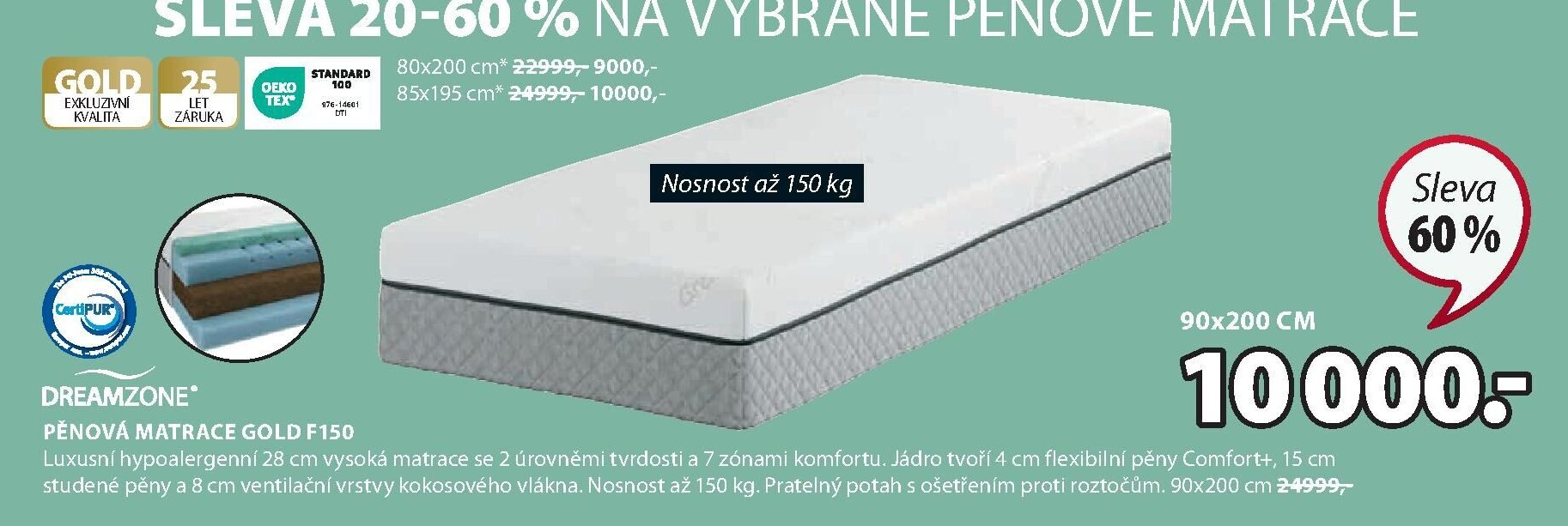 PĚNOVÁ MATRACE GOLD F150