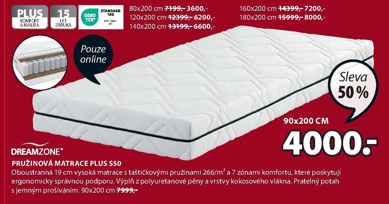 DREAMZONE Pružinová matrace PLUS S50
