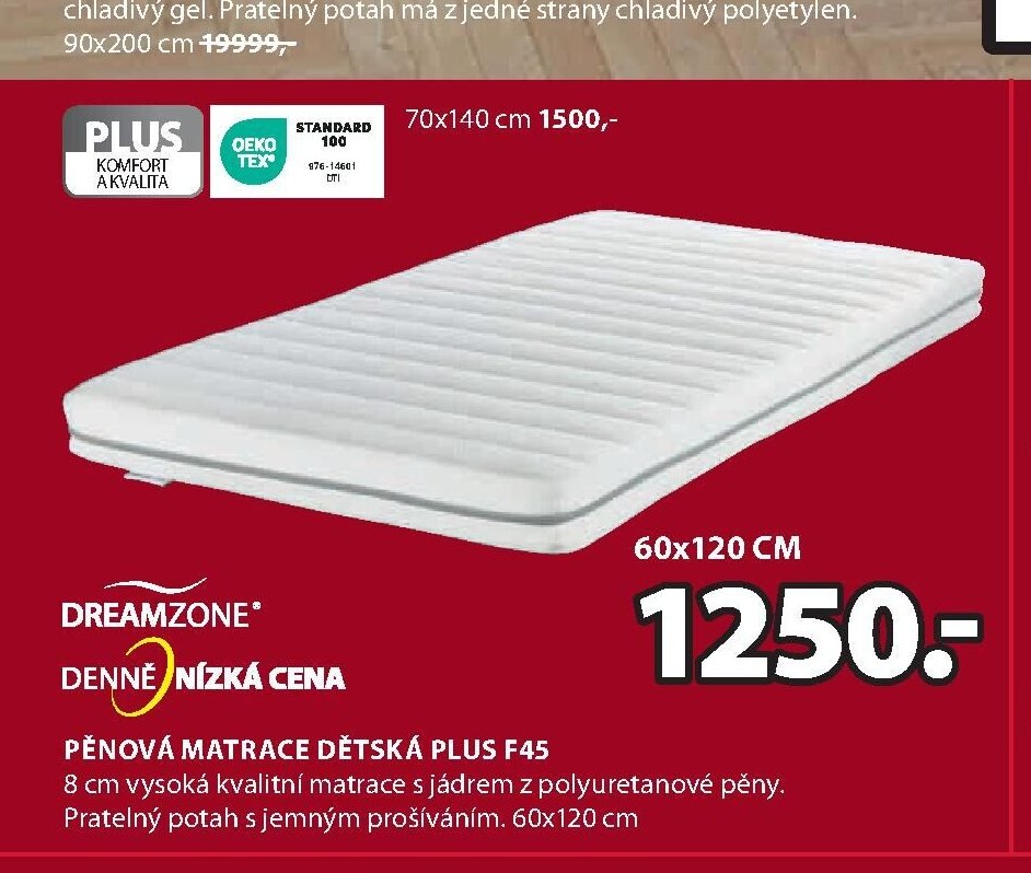 PĚNOVÁ MATRACE DĚTSKÁ PLUS F45