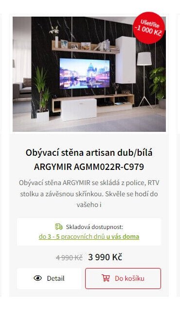 Obývací stěna artisan dub/bílá ARGYMIR AGMM022R-C979