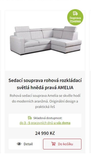 Sedací souprava rohová rozkládací světlá hnědá pravá AMELIA
