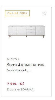 MID.YOU ŠIROKÁ KOMODA, bílá, Sonoma dub