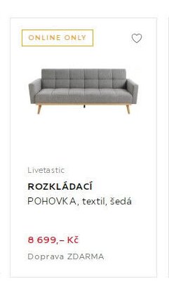 LIVETASTIC ROZKLÁDACÍ POHOVKA, textil, šedá