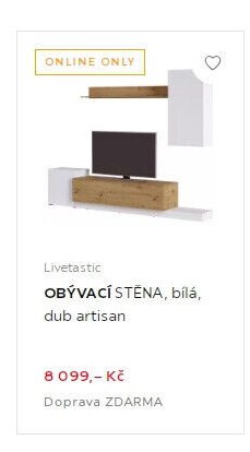 LIVETASTIC OBÝVACÍ STĚNA, bílá, dub artisan
