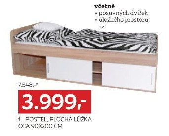 Postel, plocha lůžka cca 90x200 cm