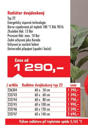 Radiátor dvojdeskový typ 22