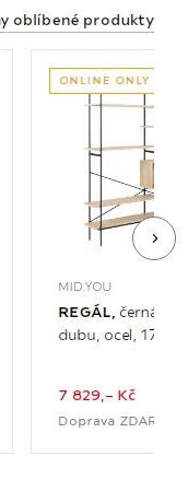 REGÁL, černá, dubu, ocel, 170 cm