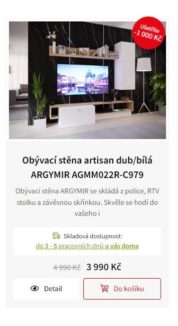 Obývací stěna artisan dub/bílá ARGYMIR AGMM022R-C979