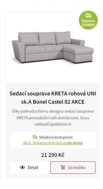 Sedací souprava KRETA rohová UNI sk.A Bonel Castel 82 AKCE