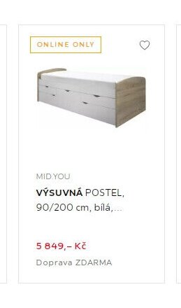 MID.YOU VÝSUVNA POSTEL, 90/200 cm, bílá