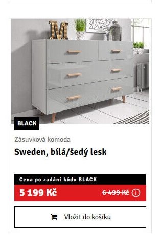 Zásuvková komoda Sweden, bílá/šedý lesk