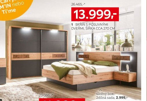 1 skříň s posuvnými dveřmi, šířka cca 270 cm