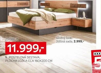 1 postelová sestava, plocha lůžka cca 180x200 cm