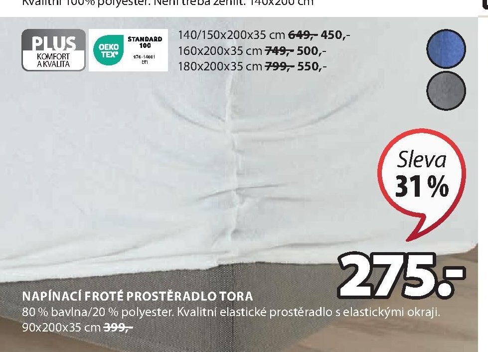 Napínací froté prostěradlo TORA 90x200x35 cm