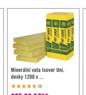 Minerální vata Isover Uni, desky 1200 x 600 mm