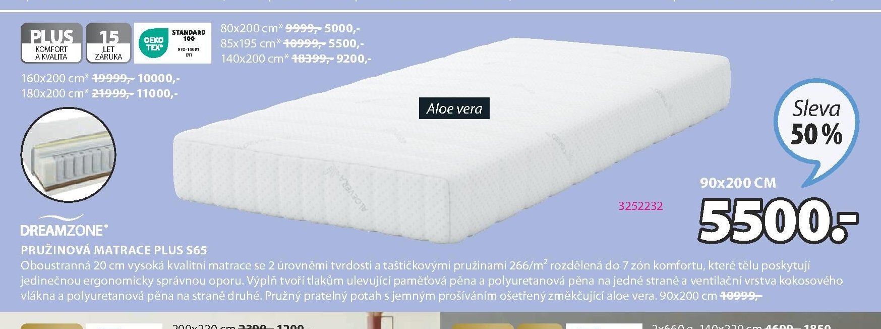 DREAMZONE PRUŽINOVÁ MATRACE PLUS S65