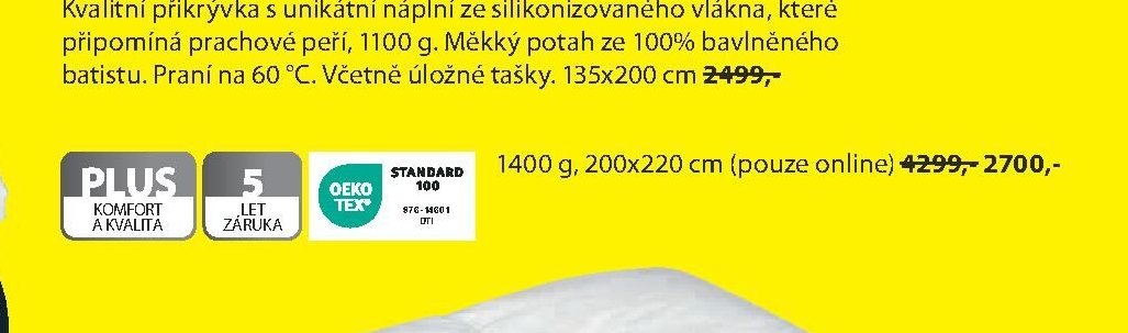 PLUS KOMFORT A KVALITA přikrývka