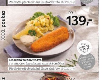 Smažená treska tmavá s bramborovým salátem, tatarská omáčka