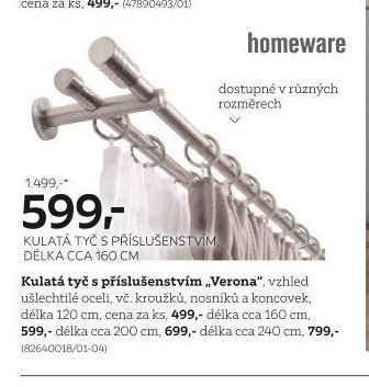Kulatá tyč s příslušenstvím, délka cca 160 cm