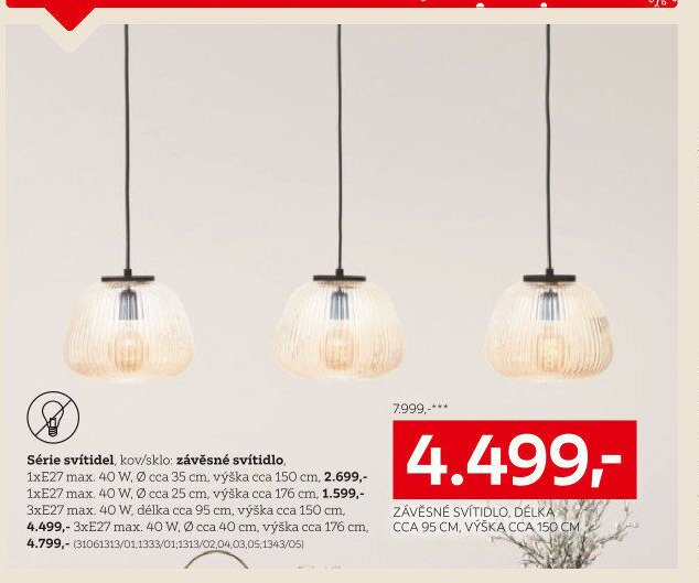 Série svítidel, kov/sklo: závěsné svítidlo