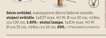 Série svítidel, eukalyptové dřevo/látkové stínidlo