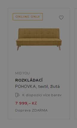 MID.YOU ROZKLÁDACÍ POHOVKA, textil, žlutá