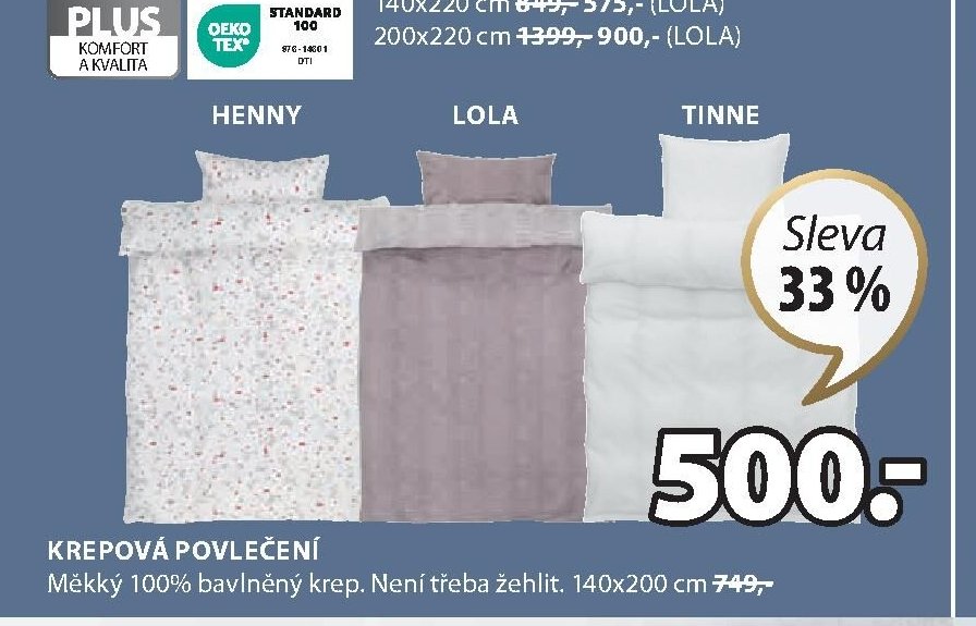 HENNY, LOLA, TINNE krepové povlečení